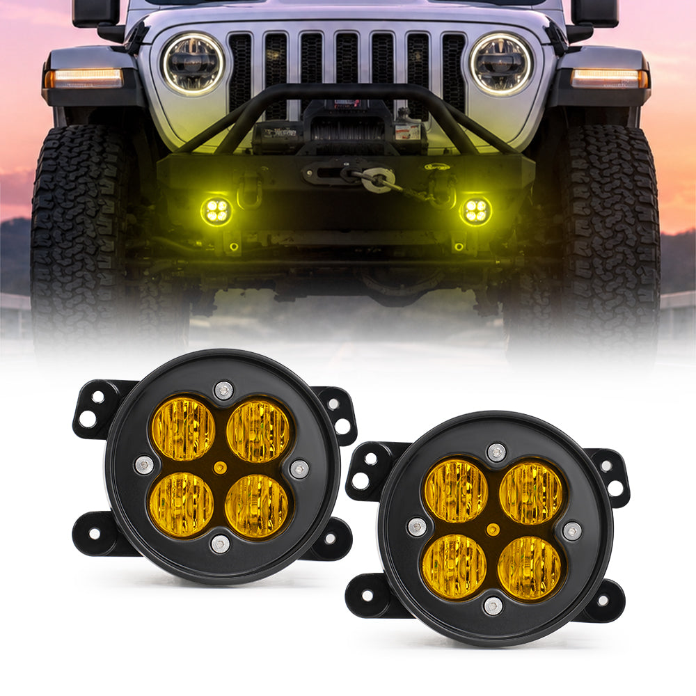 Jeep Wrangler JL amber LED fog lights for Gladiator JT with 3500K wide beam