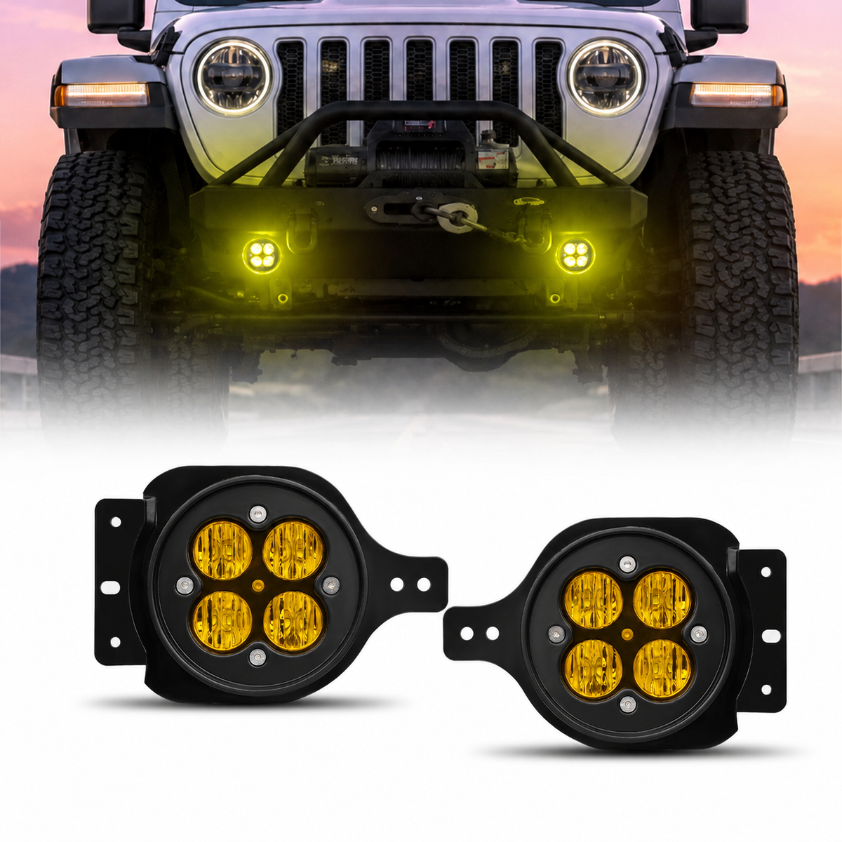 LED Fog Lights with Yellow Lens for 2018-2026 Jeep Wrangler JL & Gladiator JT