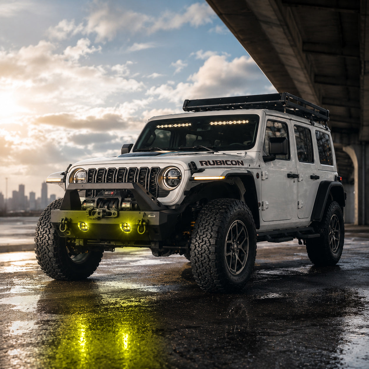 Jeep Gladiator JT amber LED fog lights with wide low beam pattern