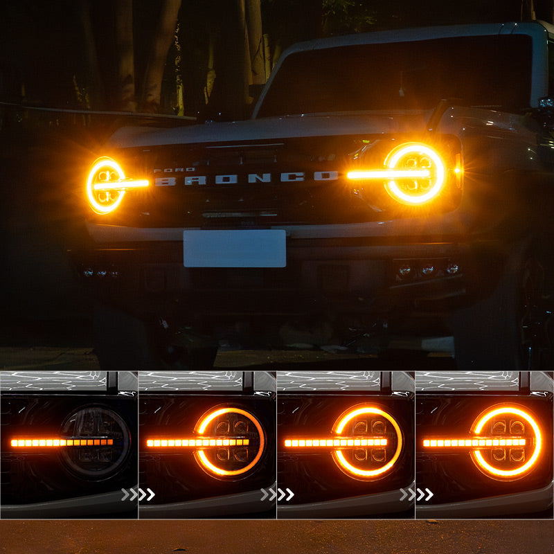 Bronco headlights with sequential turn signals
