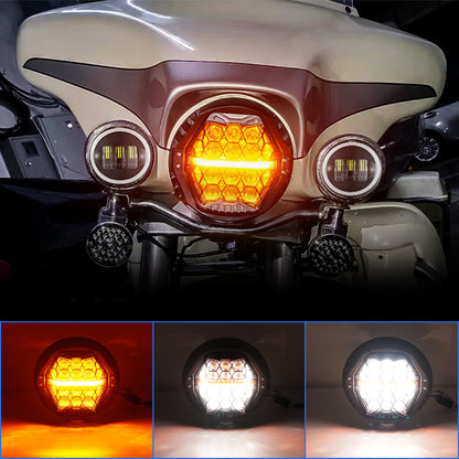 7-inch LED Black Powerful Harley Motorcycle Honeycomb Headlight | E-mark DOT