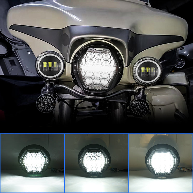 7-inch LED Black Powerful Harley Motorcycle Honeycomb Headlight | E-mark DOT