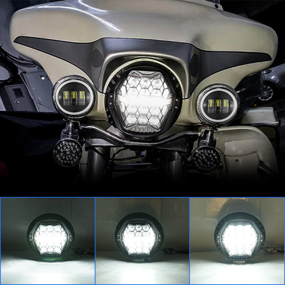 7-inch LED Black Powerful Harley Motorcycle Honeycomb Headlight | E-mark DOT