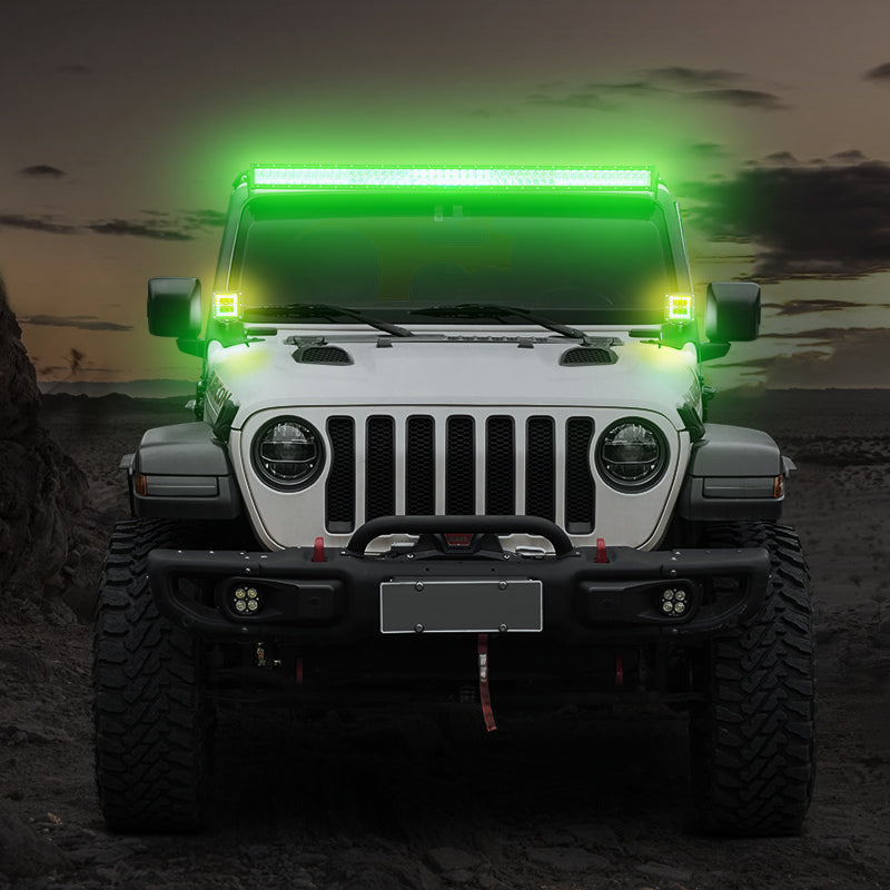 52" RGBW LED Light Bar & 2 RGB Pods & All Brackets for 2018-Later Jeep Wrangler JL JLU