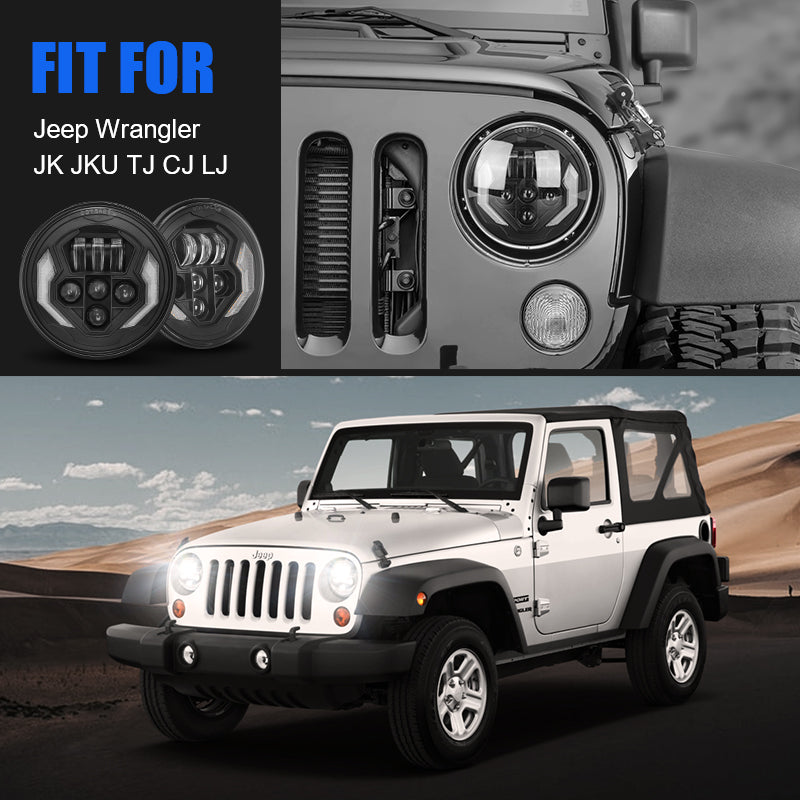 7'' LED Headlights with DRL & Turn Signals for 1997-Later Jeep Wrangler | Lightning Style