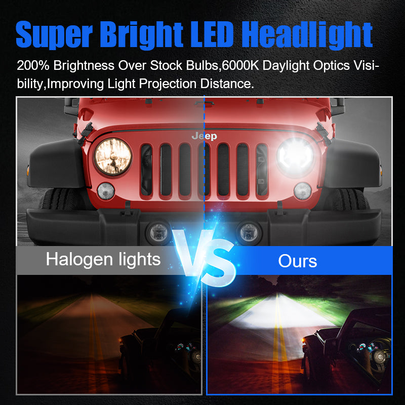 7'' LED Headlights with DRL & Turn Signals for 1997-Later Jeep Wrangler | Lightning Style
