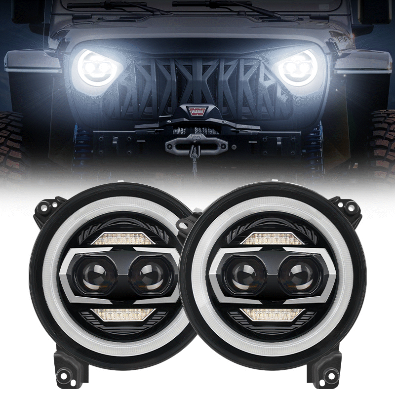 9 inch LED headlight with white DRL and amber turn signals for Jeep Wrangler JL & Gladiator JT
