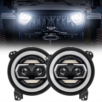 9 inch LED headlight with white DRL and amber turn signals for Jeep Wrangler JL & Gladiator JT