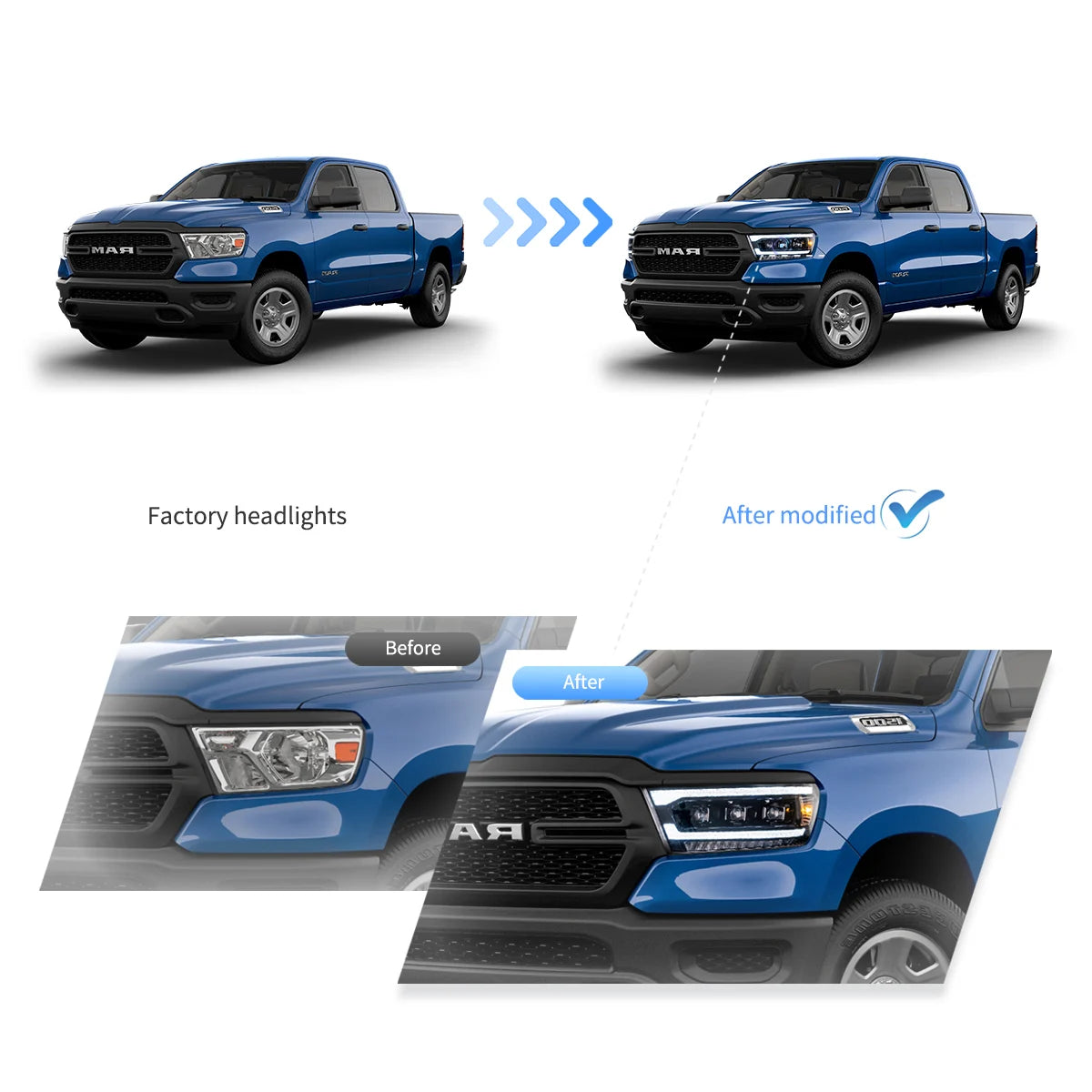 LED Matrix Projector Headlights For Dodge RAM 1500 2019-2025