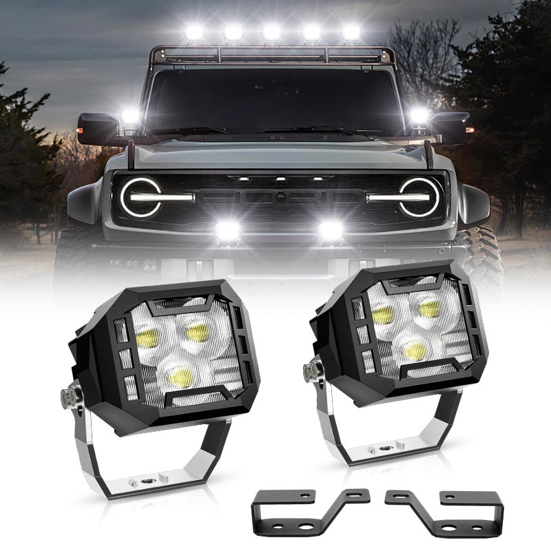 Ford Bronco LED pod lights with A-pillar
