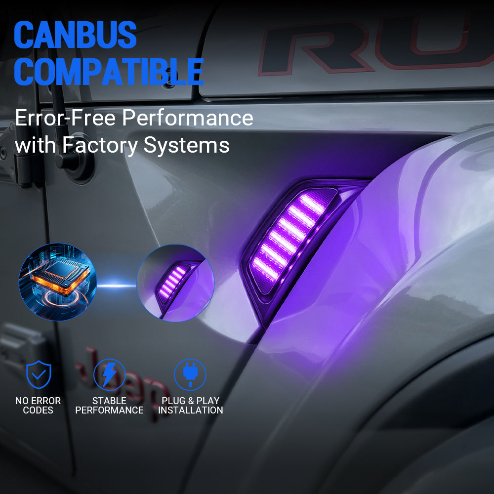 RGB LED Fender Vent Lights for Jeep Wrangler JL Jeep Gladiator JT 2018-2023