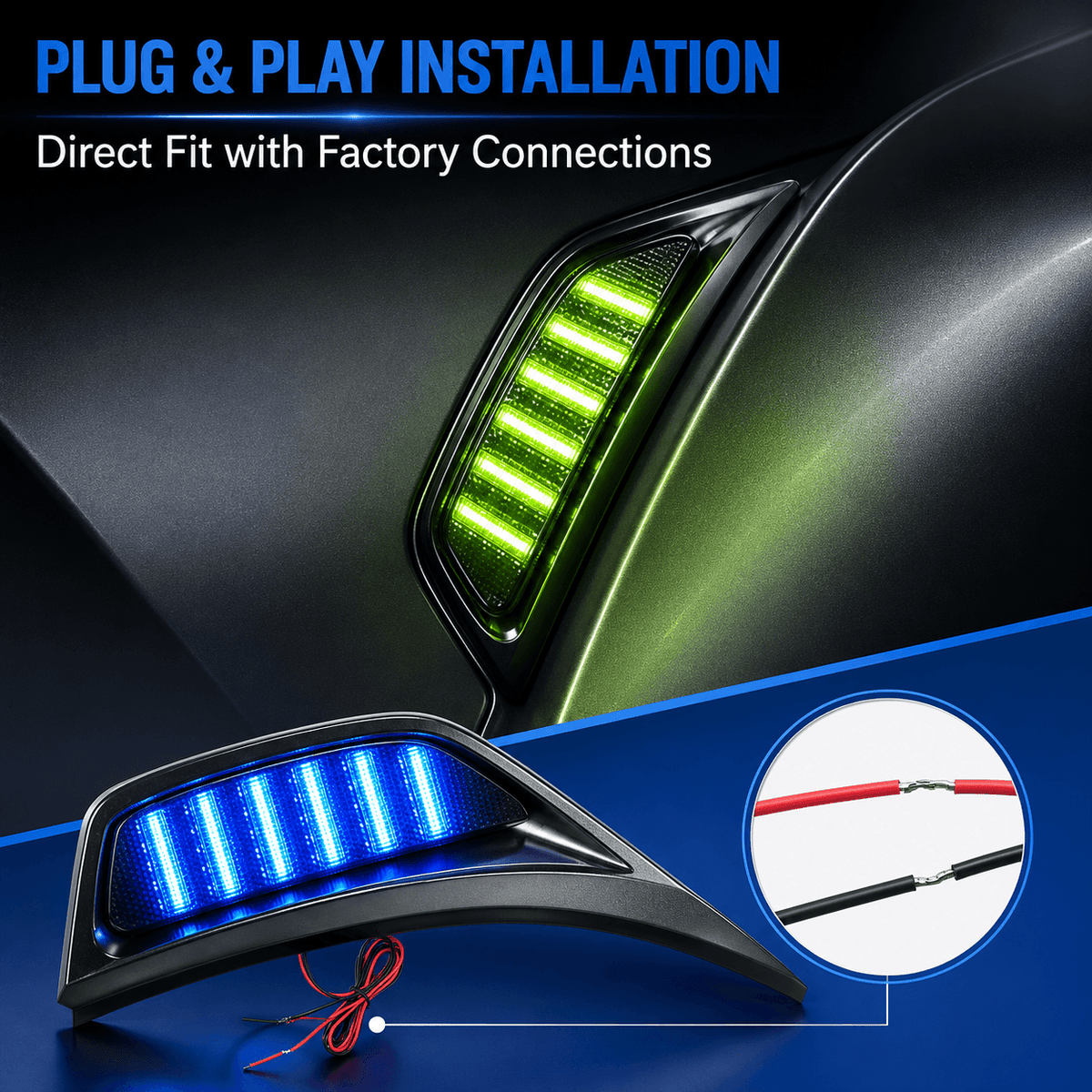 RGB fender vent light wiring and connector detail for installation