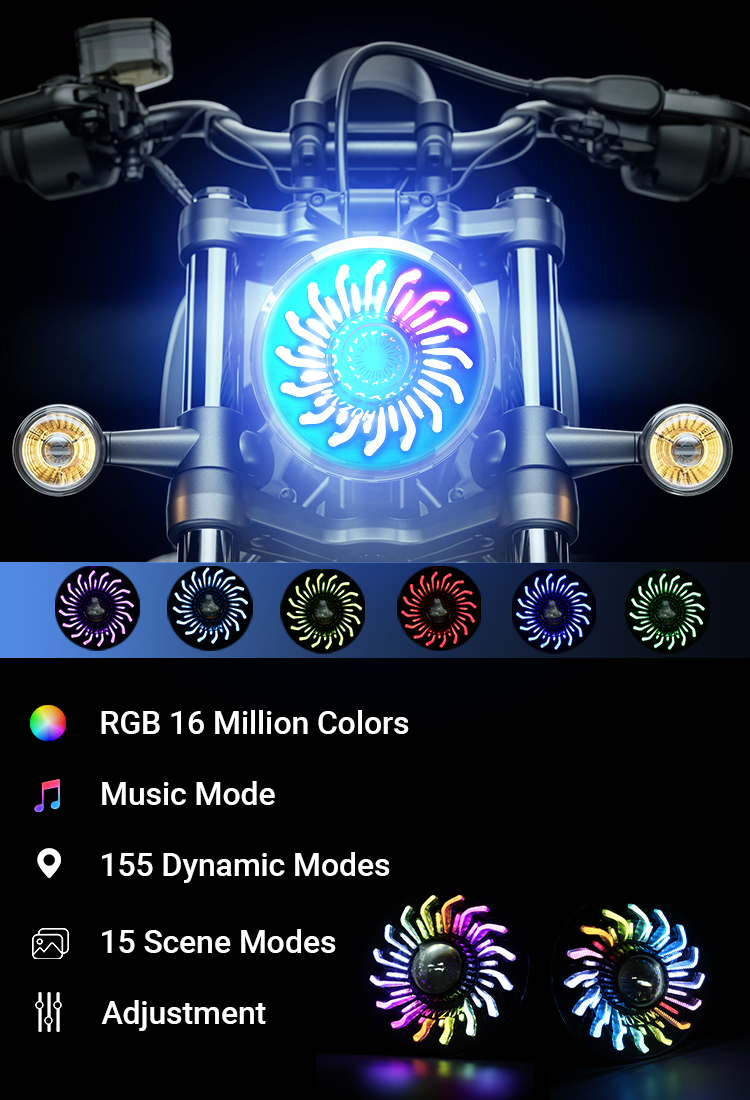 5.75'' RGB LED headlight for Harley Dyna and Sportster