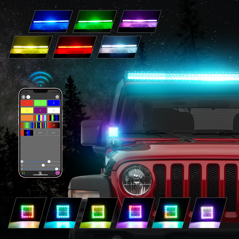 Jeep Wrangler JL 52 Inch RGB Light Bar + 2 Work Lights kit