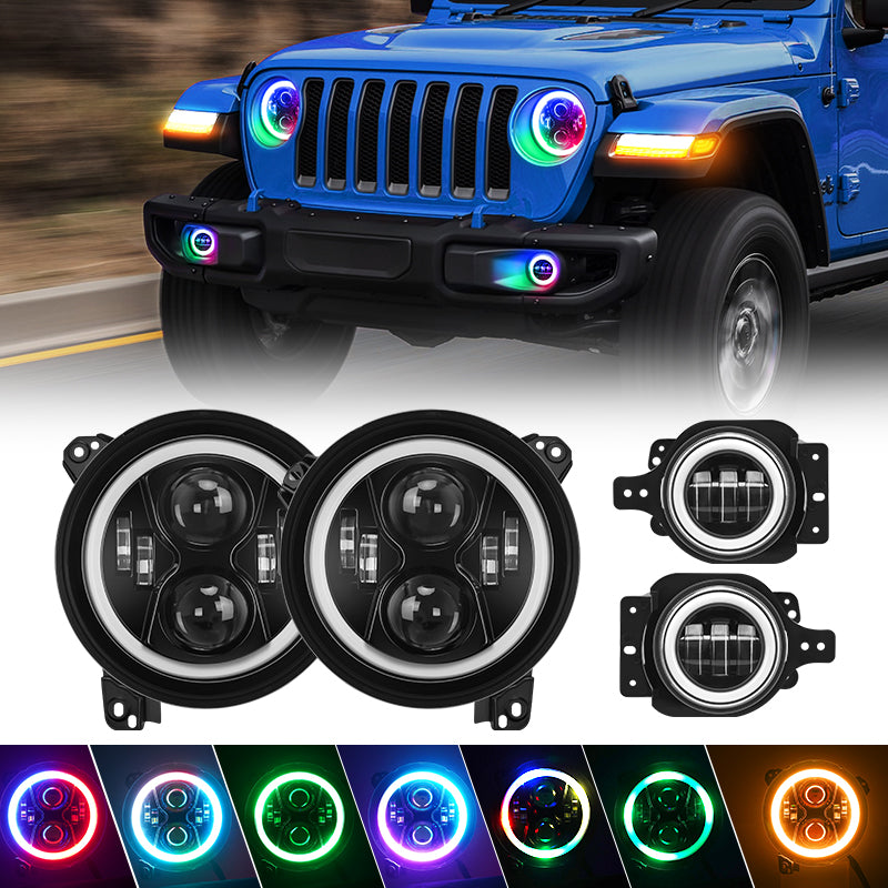Jeep Wrangler 9 Inch RGB Headlights & Fog Lights