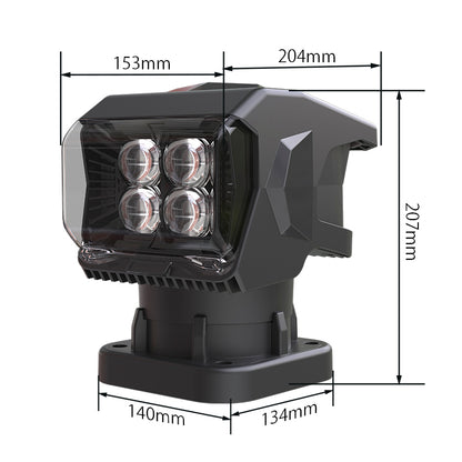 Detailed dimensions of the LED Remote Search Spotlight