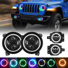 4-in-1 Controlled 9" RGB LED Headlights & Fog Lights Combo with Turn Signals for 2018-Later Jeep JL and JT