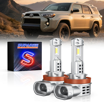 Pair of H8 H11 LED Headlight Bulbs with SUPAREE packaging, compatible with 2016–Later Toyota Tacoma for brighter and efficient lighting.
