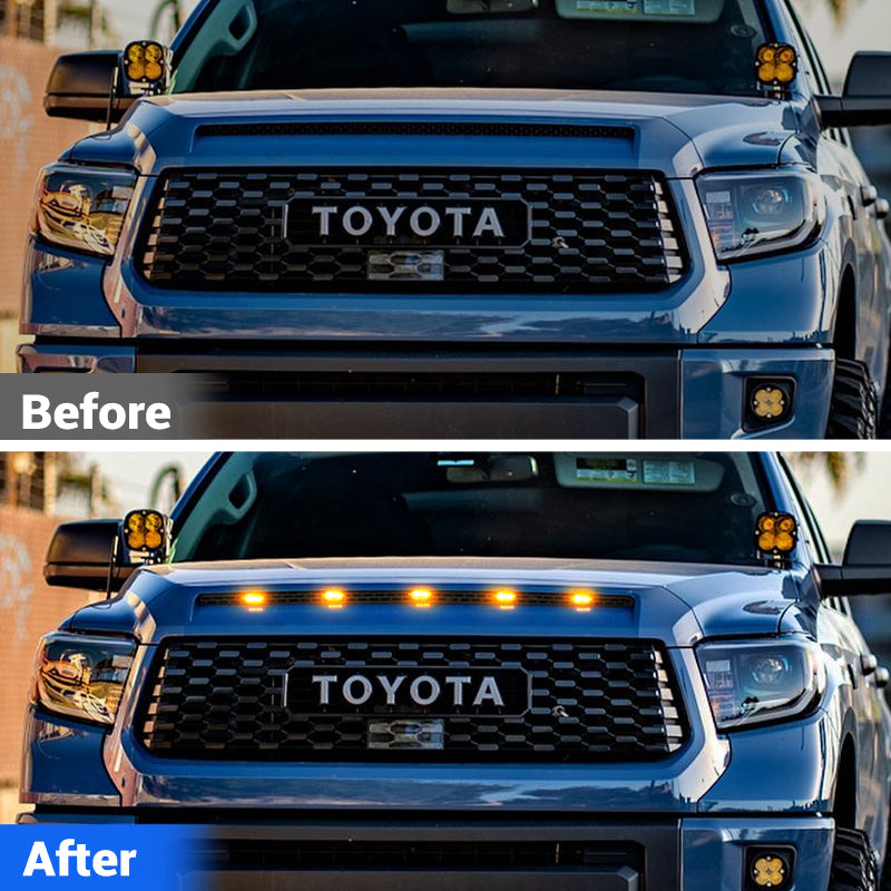 Inserto de malla de rejilla tipo cuchara con luces LED ámbar para Toyota Tundra 2014-2021