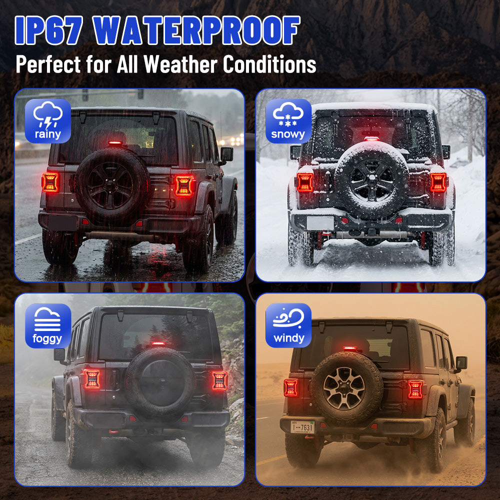 Smoked LED Tail Lights & Smoked LED 3rd Brake Light Compatible For 2018+ Jeep Wrangler JL