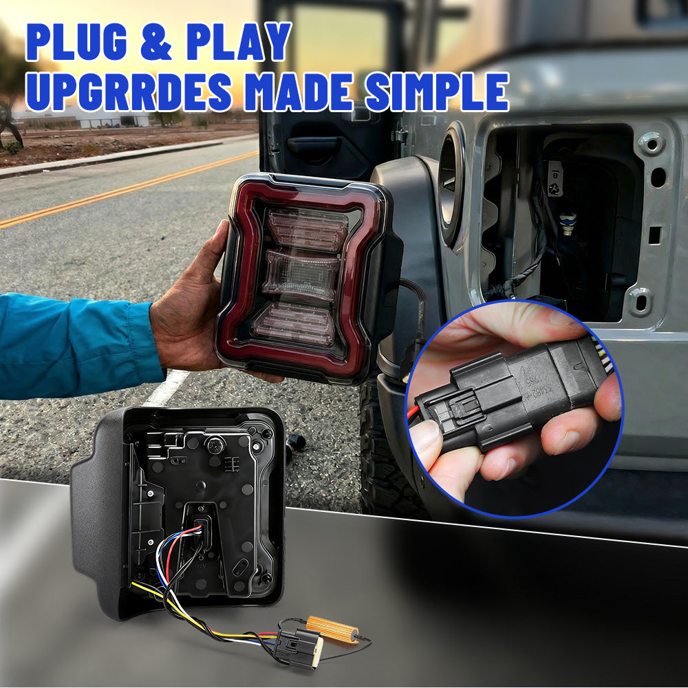 Smoked LED Tail Lights & Smoked LED 3rd Brake Light Compatible For 2018+ Jeep Wrangler JL