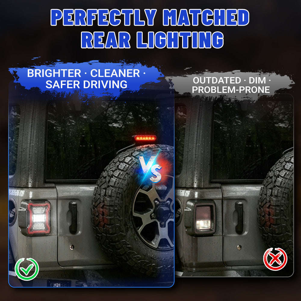 Smoked LED Tail Lights & Smoked LED 3rd Brake Light Compatible For 2018+ Jeep Wrangler JL