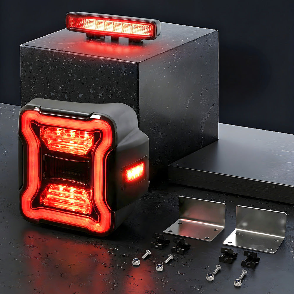 Smoked LED Tail Lights & Smoked LED 3rd Brake Light Compatible For 2018+ Jeep Wrangler JL