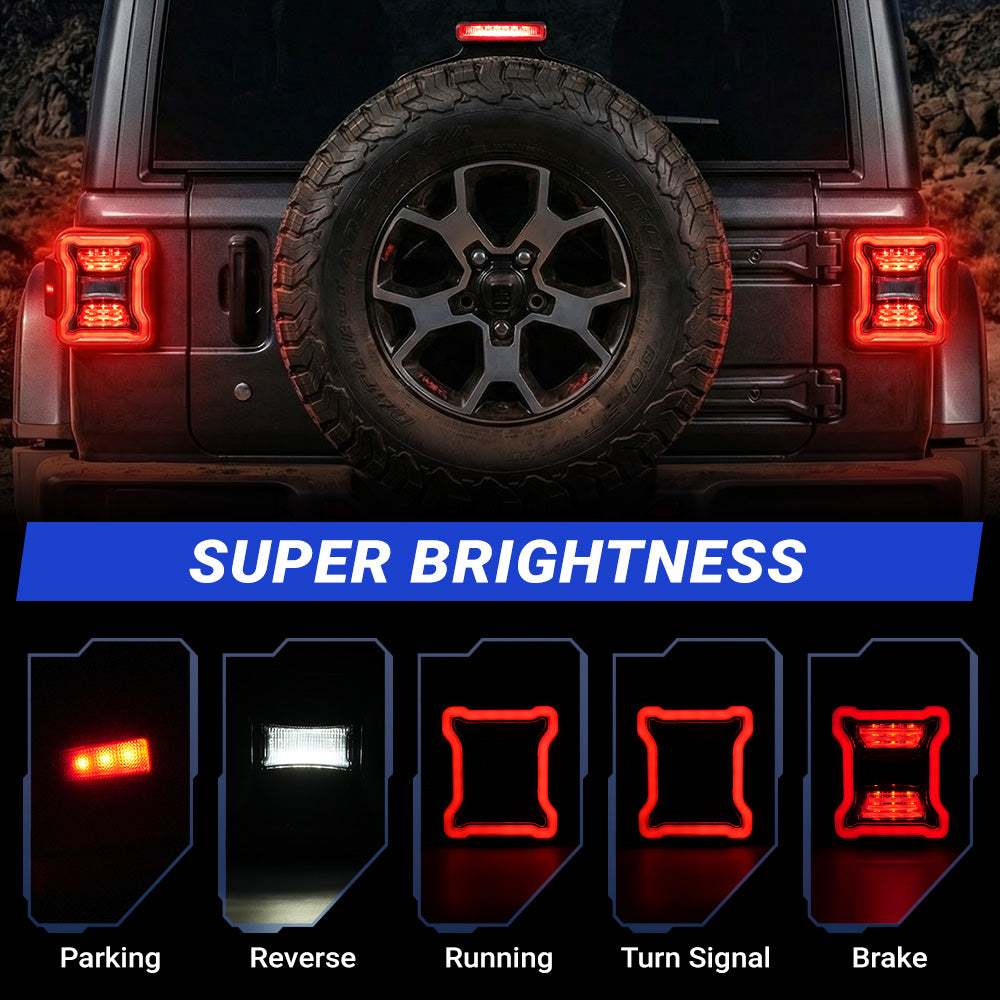 Smoked LED Tail Lights & Smoked LED 3rd Brake Light Compatible For 2018+ Jeep Wrangler JL
