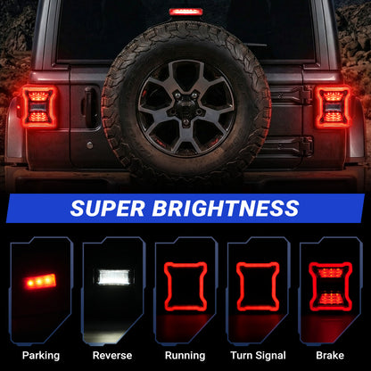 Smoked LED Tail Lights & Smoked LED 3rd Brake Light Compatible For 2018+ Jeep Wrangler JL
