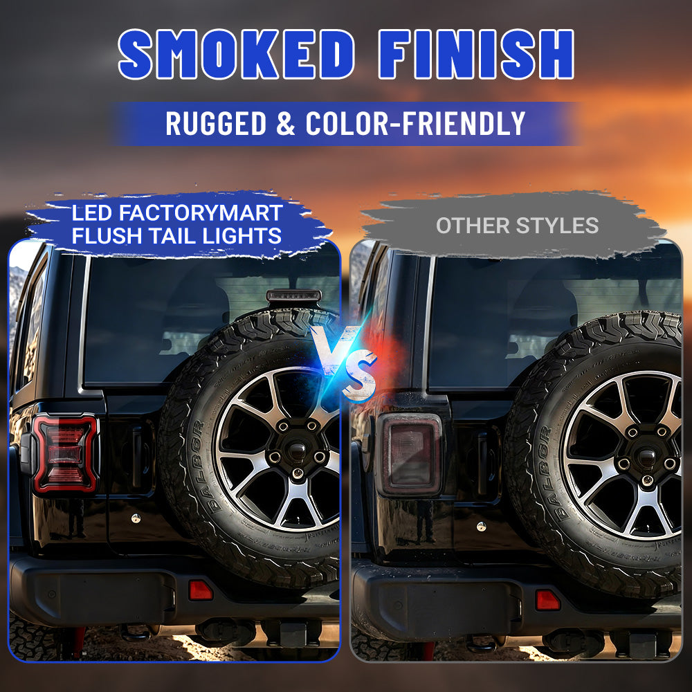 Smoked LED Tail Lights & Smoked LED 3rd Brake Light Compatible For 2018+ Jeep Wrangler JL