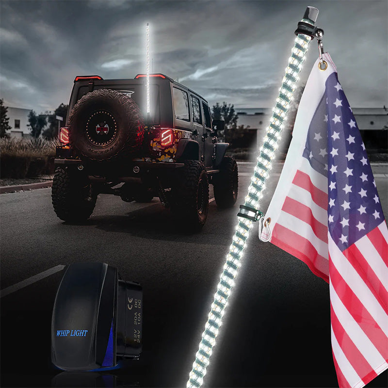 Spiral White LED Whip Light with Spring Mount