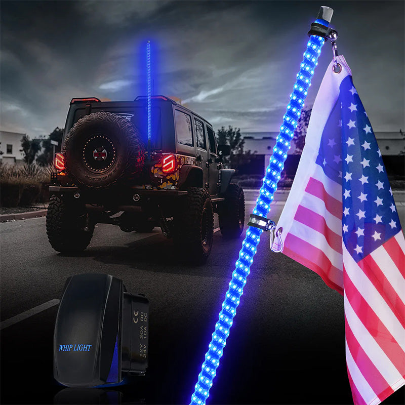 Spiral Blue LED Whip Light with Spring Mount