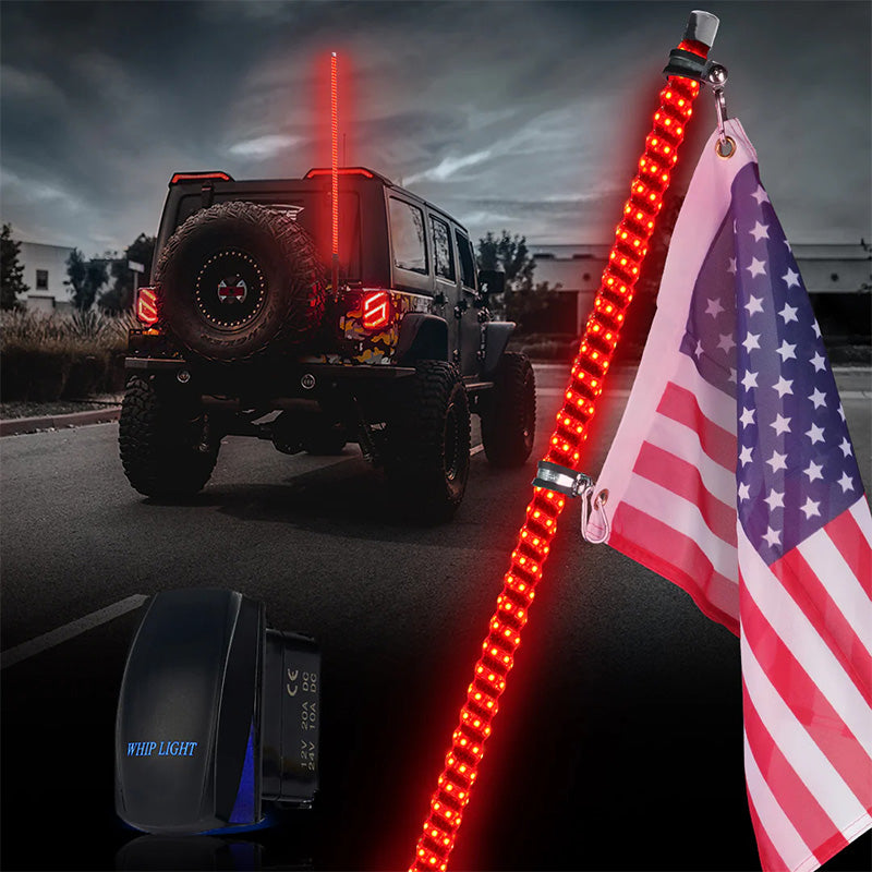 Spiral Red LED Whip Light with Spring Mount