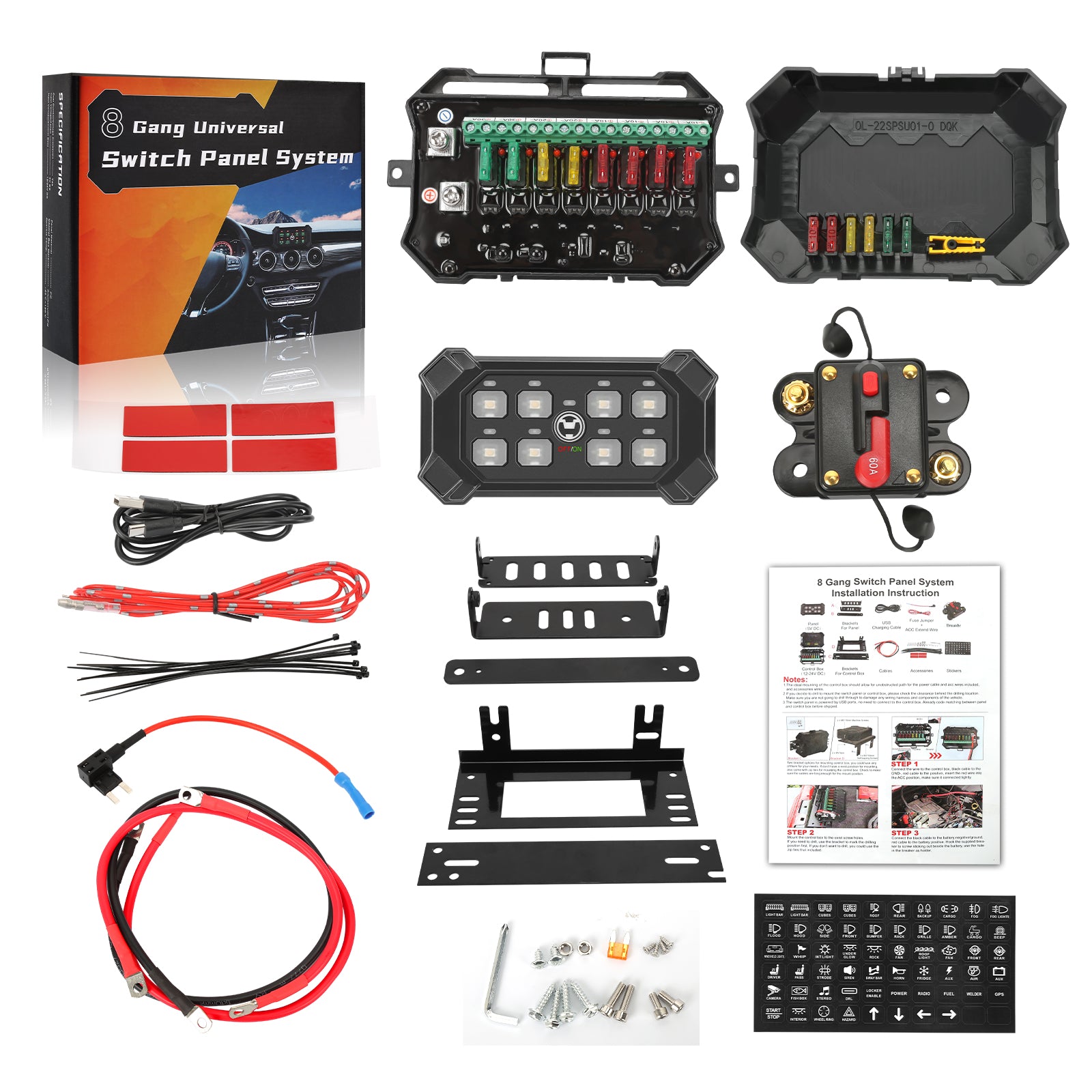 8-gang switch panel package include