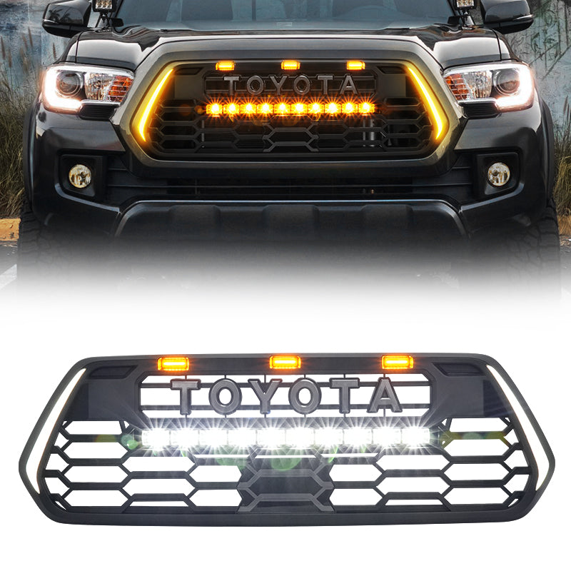 Toyota Tacoma TRD Pro Front Grille with turn signal lights and DRL lights and LED light bar