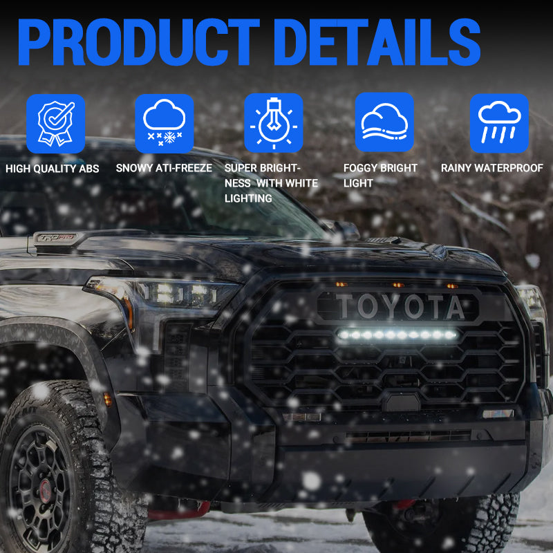 Durable white LED light bar for Toyota Tundra TRD Pro grille 2022-2025, built for off-road conditions
