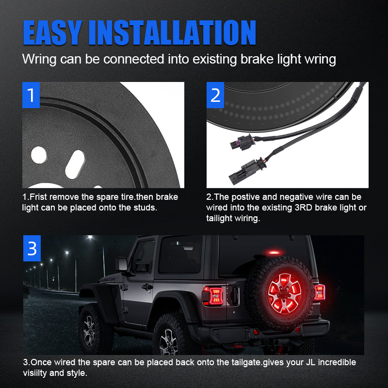 Suparee Dual Row Third Spare Tire Brake Light for 2018-Later Jeep Wrangler JL JLU
