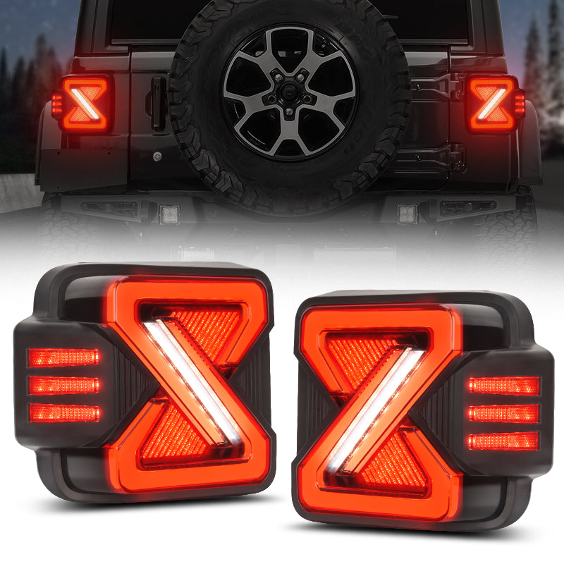 Z-Shape LED Tail Lights Assembly with Dynamic Animation for 2018-Later Jeep Wrangler JL