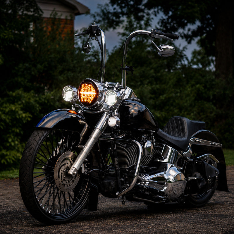 7-inch LED Black Powerful Harley Motorcycle Honeycomb Headlight | E-mark DOT