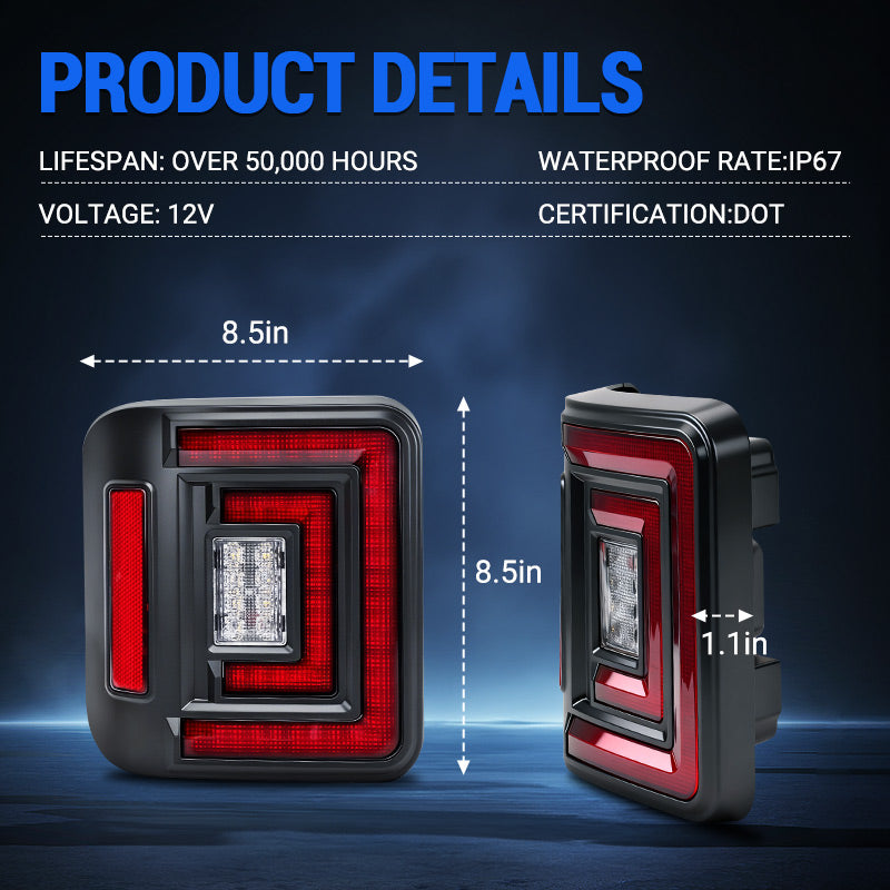 Flush Mount Jeep JL Tail Lights for 2018–2025 Wrangler