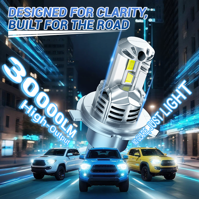 High-output 30000LM H4 9003 LED Headlight Bulbs for 1997-2015 Toyota Tacoma. Designed for clarity and road performance with dual-beam lighting.