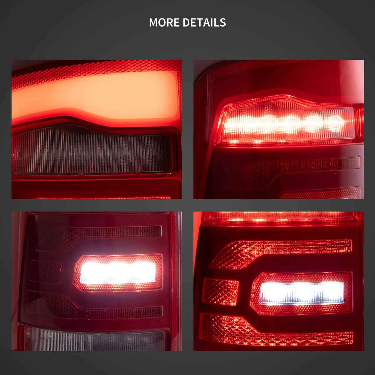 Close-up of durable housing and LED design on Dodge Ram 2009-2018 tail lights