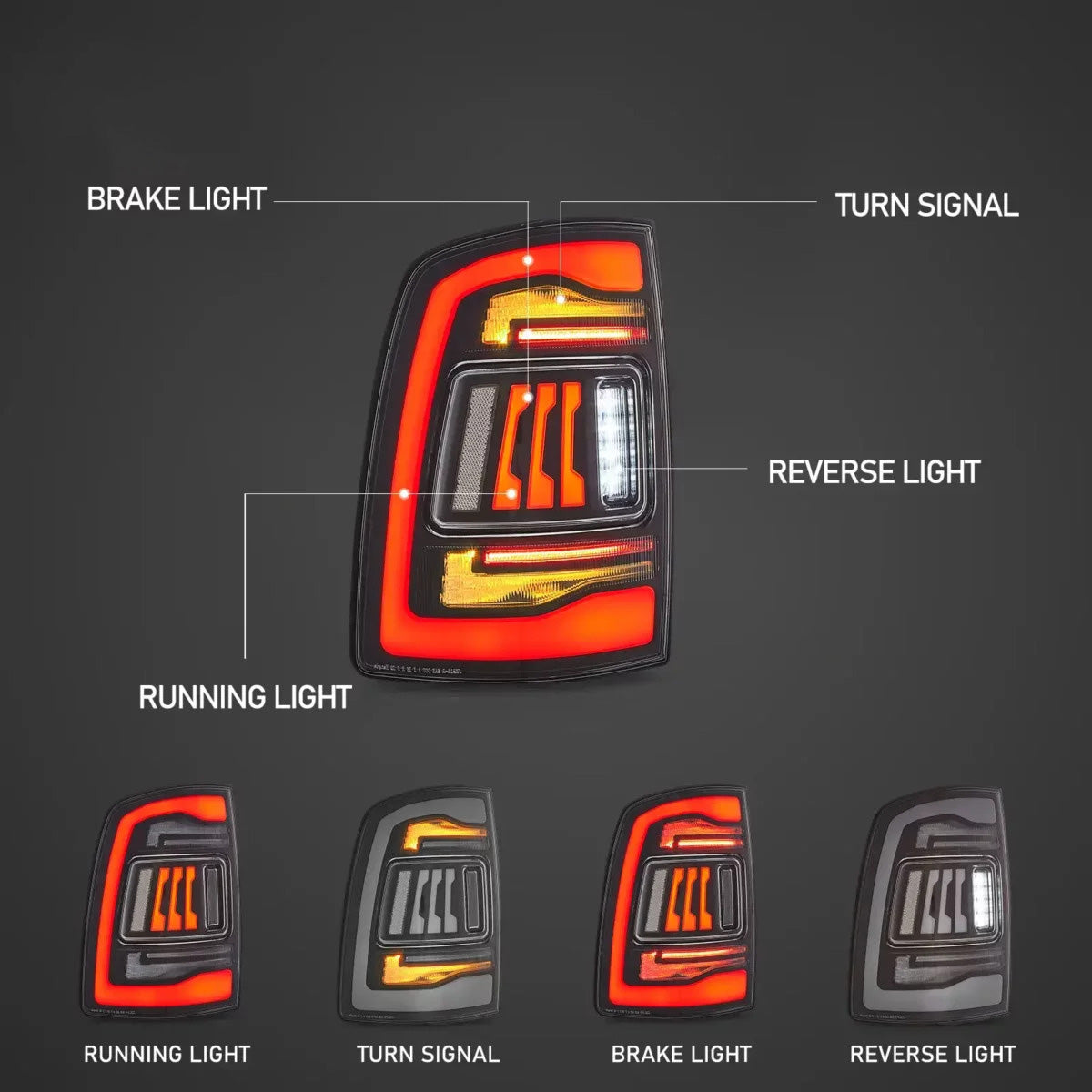 LED Tail Lights Illumination at Night for Dodge Ram 2009–2018