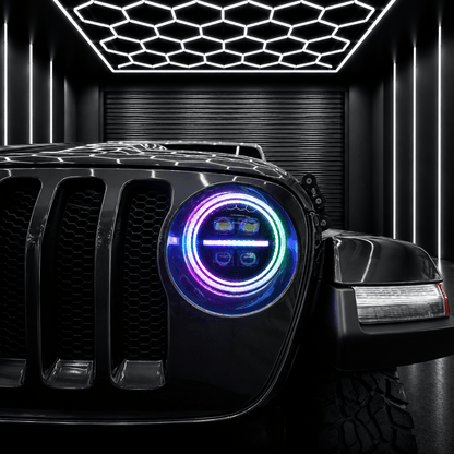 Onyx Series RGB LED Headlights for Jeep Wrangler JL & Gladiator JT – 8-Core Projector with App Control