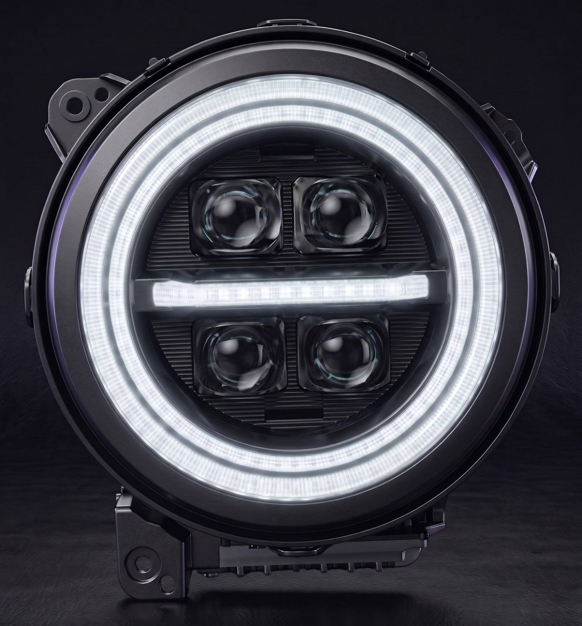 jeep-wrangler-custom-led-headlights-with-glowing-rgb-halo-ring-and-four-visible-projector-lenses-in-a-dark-garage