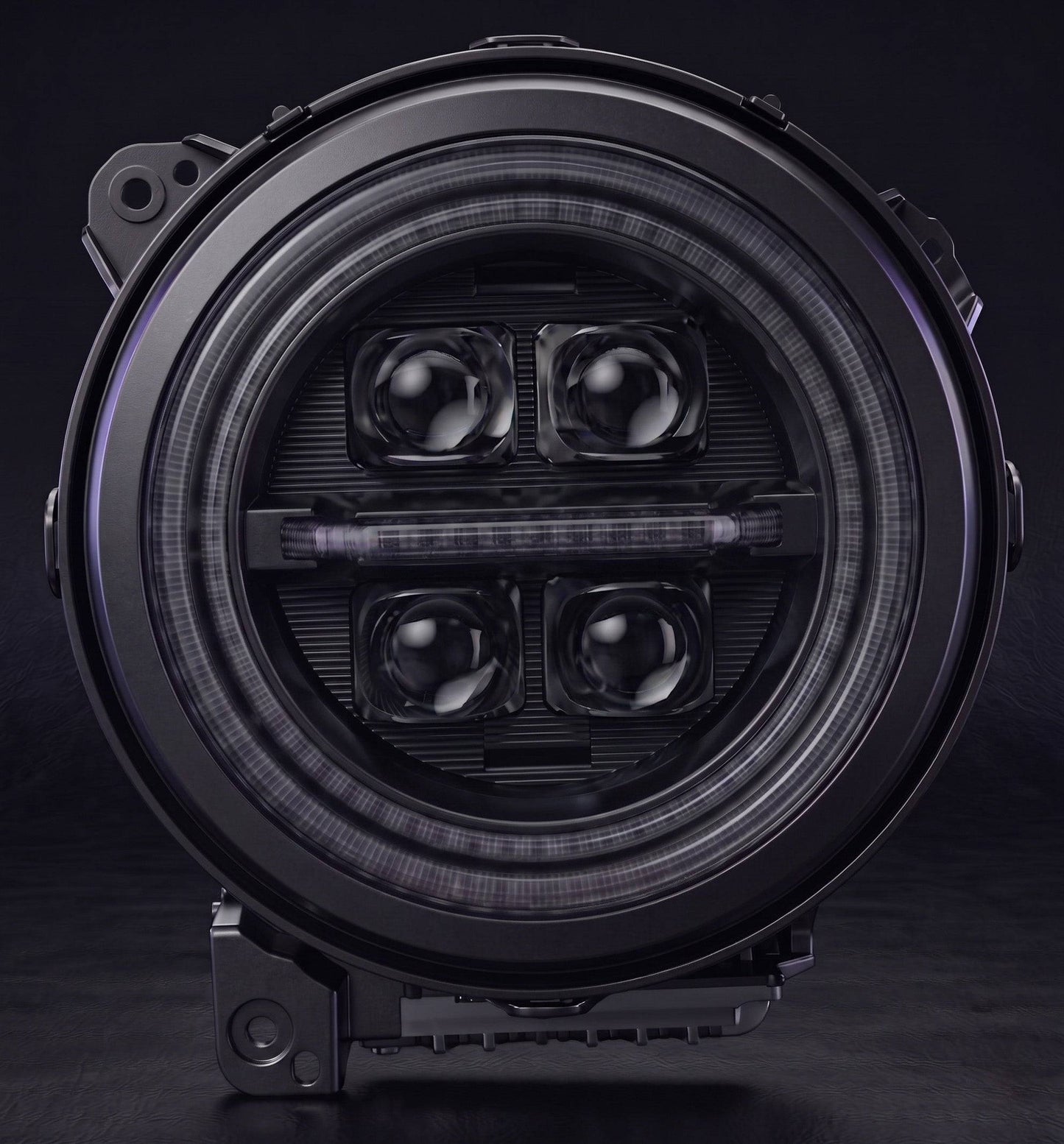 jeep-wrangler-custom-led-headlights-with-glowing-rgb-halo-ring-and-four-visible-projector-lenses-in-a-dark-garage