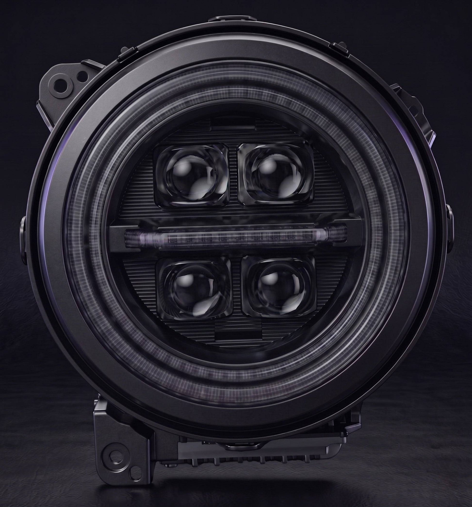 jeep-wrangler-custom-led-headlights-with-glowing-rgb-halo-ring-and-four-visible-projector-lenses-in-a-dark-garage