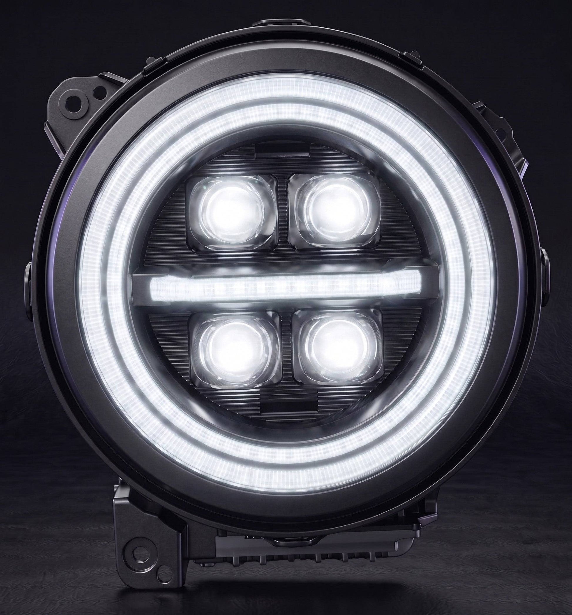 jeep-wrangler-custom-led-headlights-with-glowing-rgb-halo-ring-and-four-visible-projector-lenses-in-a-dark-garage