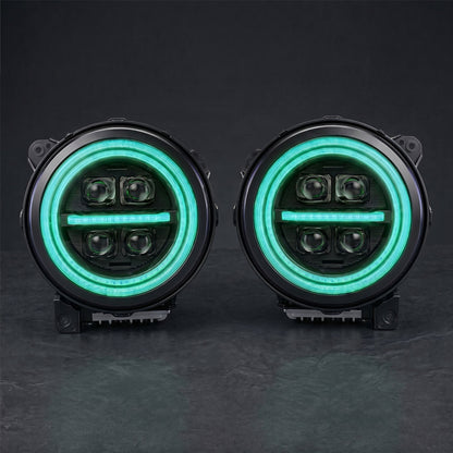 jeep-wrangler-custom-led-headlights-with-glowing-rgb-halo-ring-and-four-visible-projector-lenses-in-a-dark-garage