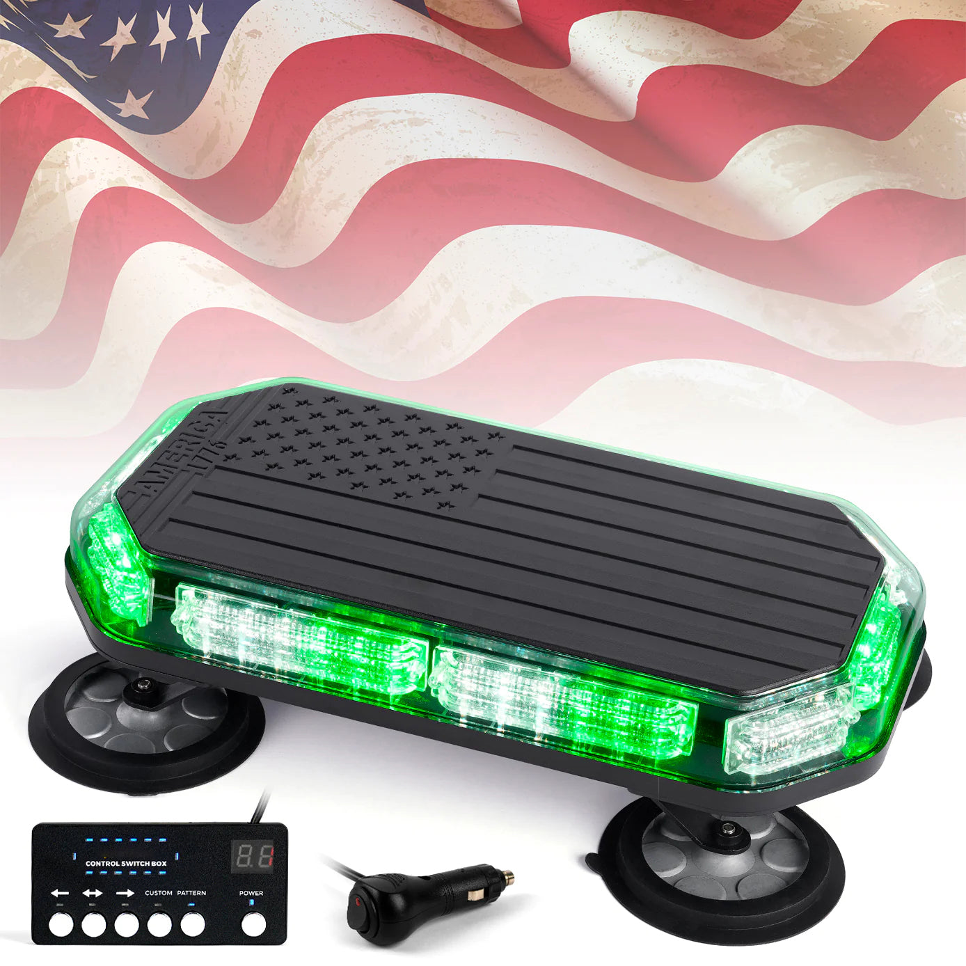 LED Rooftop Strobe Light with American Flag Design